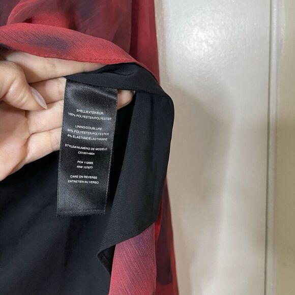 ALICE + OLIVIA Red floral chiffon cinch waist v-neck kimono sleeve blouse small - Picture 4 of 5